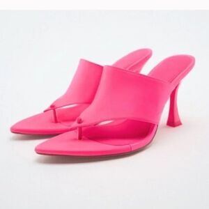 Zara Fuchsia Pink Satin Effect Pointed Toe High Heels Sandals Shoes